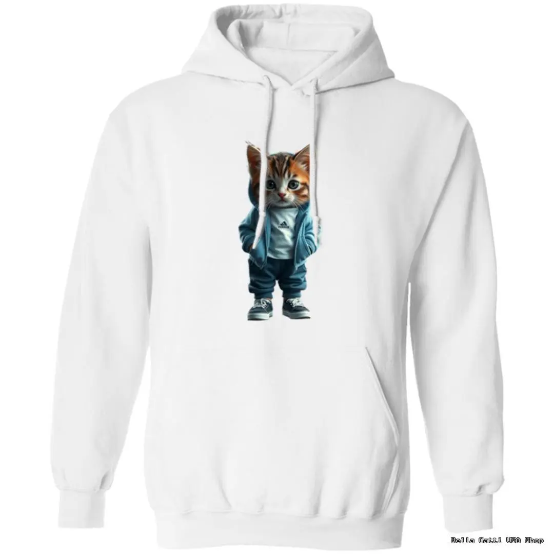 Hoodie with cute cat in tracksuit design.