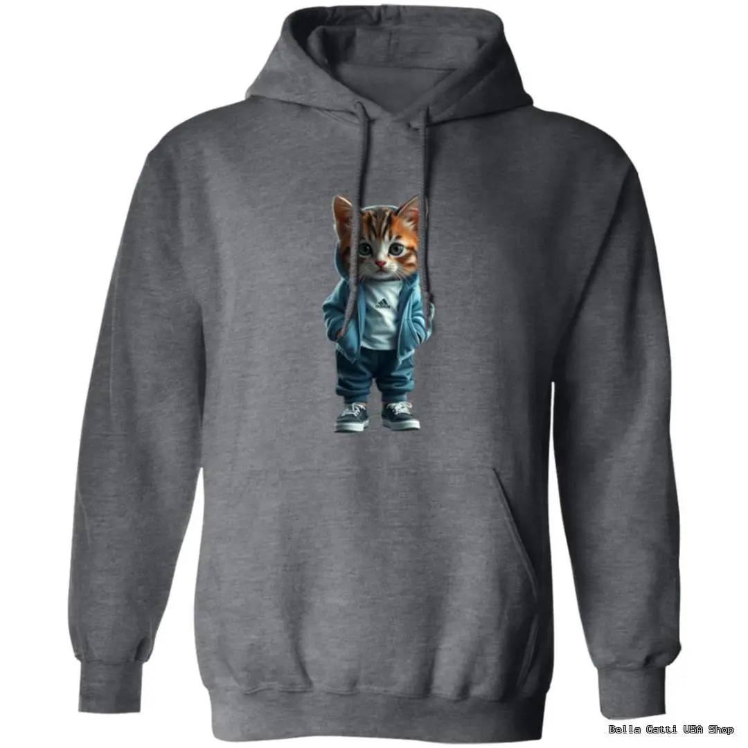Gray hoodie with cute cat illustration