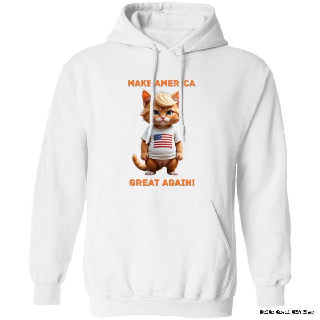 Hoodie with patriotic cat cartoon and slogan.