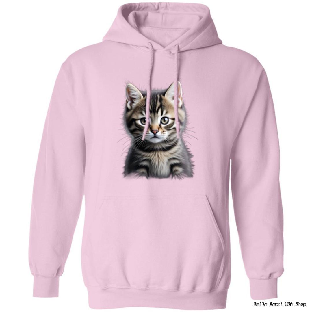 Pink hoodie with cute kitten graphic.