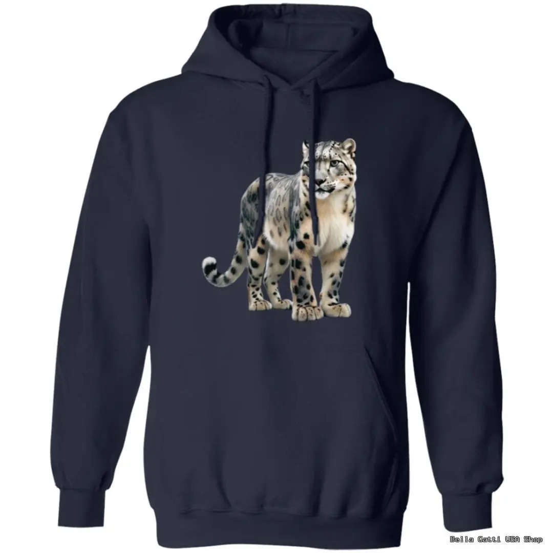 Navy hoodie featuring snow leopard graphic