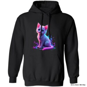Black hoodie with neon cat design