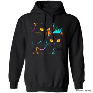 Black hoodie with colorful cat design
