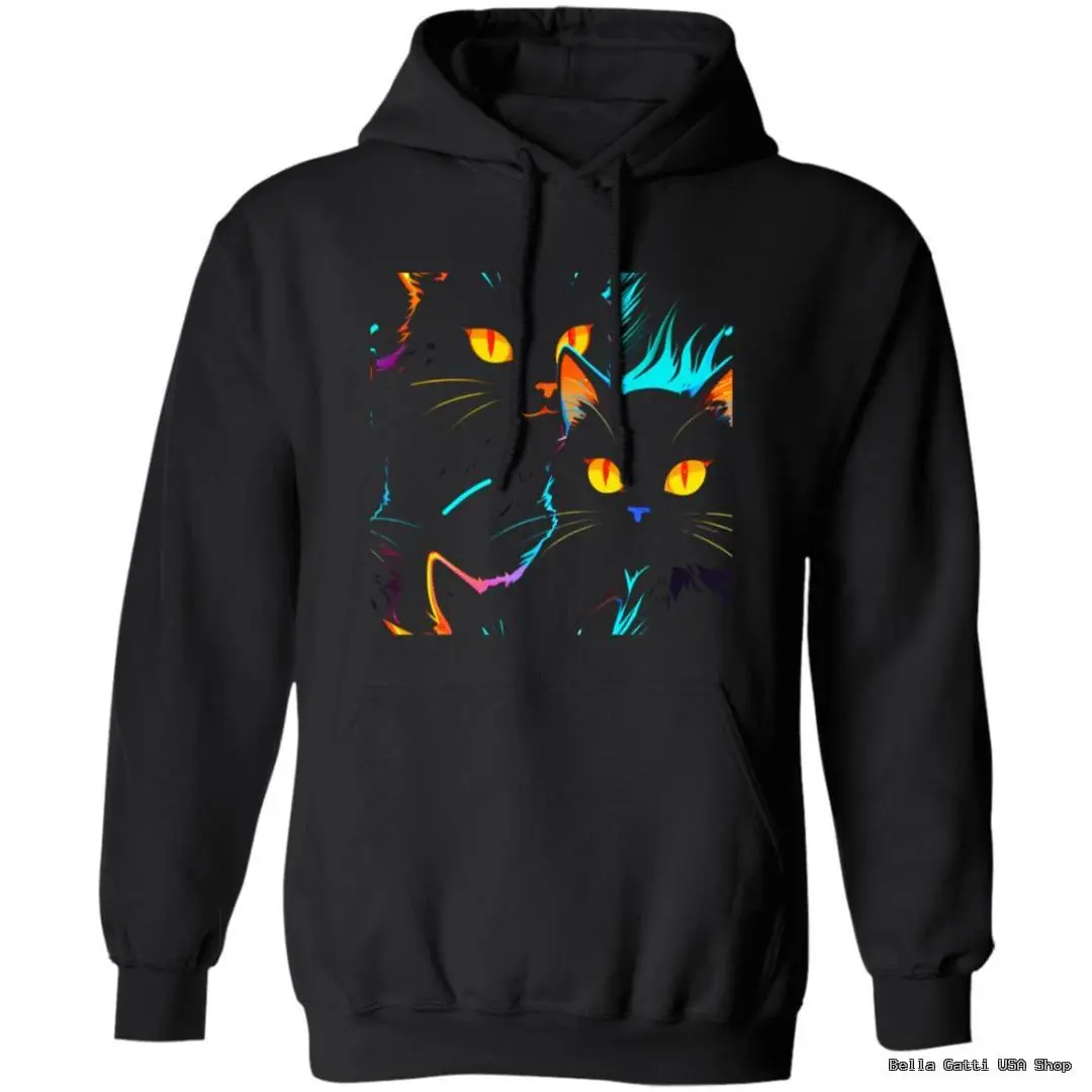Black hoodie with colorful cat design