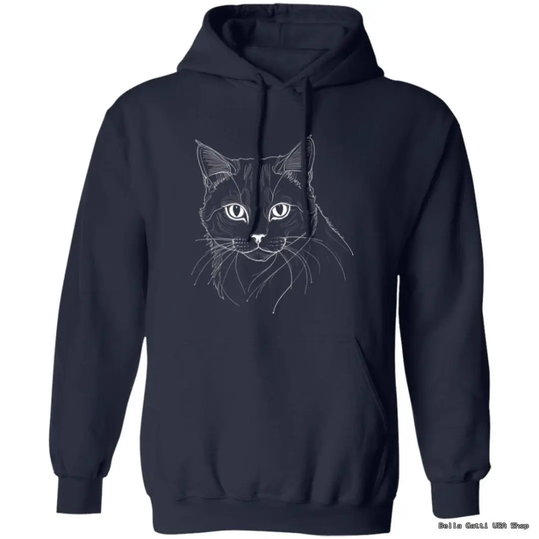 Hoodie with cat face illustration.