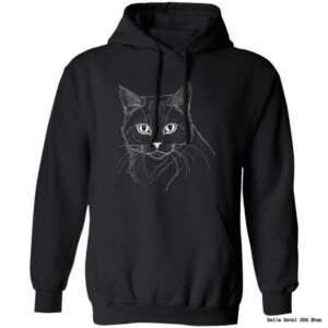 Black hoodie with cat illustration
