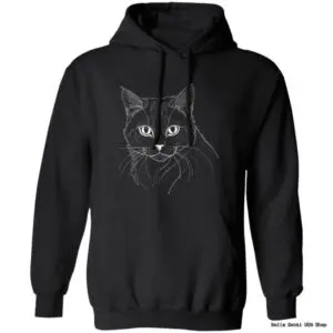 Black hoodie with cat illustration