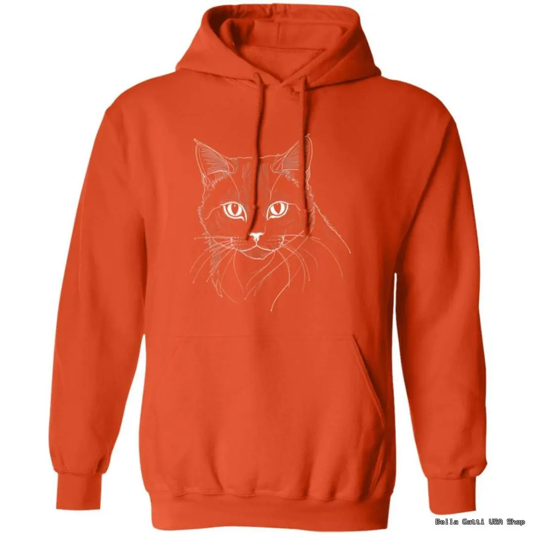 Orange hoodie with cat illustration