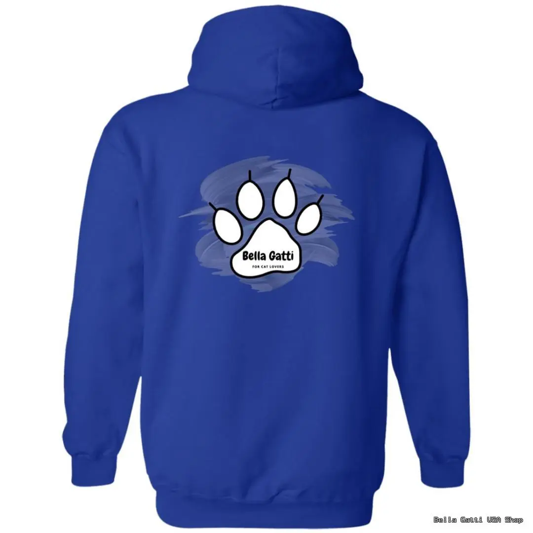 Blue hoodie with cat paw design.
