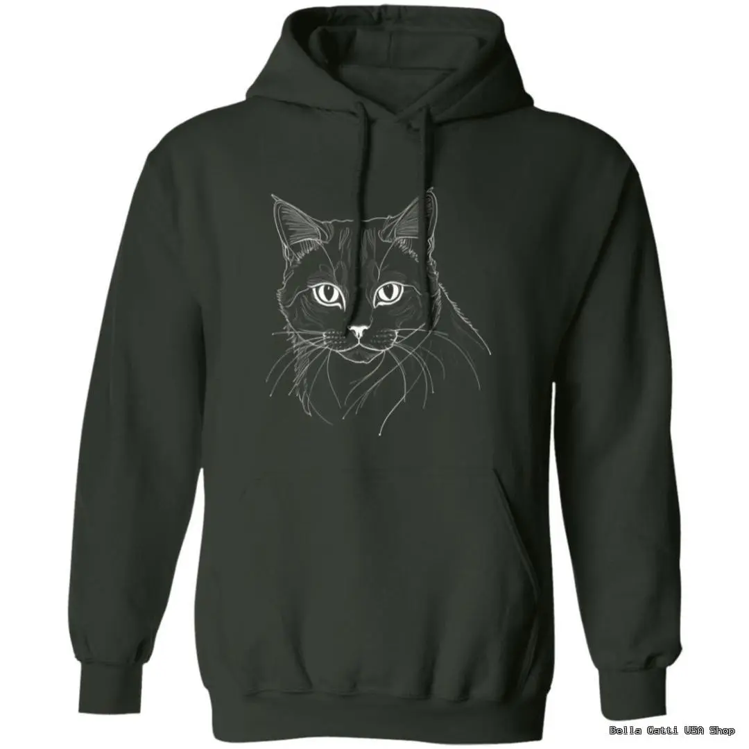 Black hoodie with cat face illustration