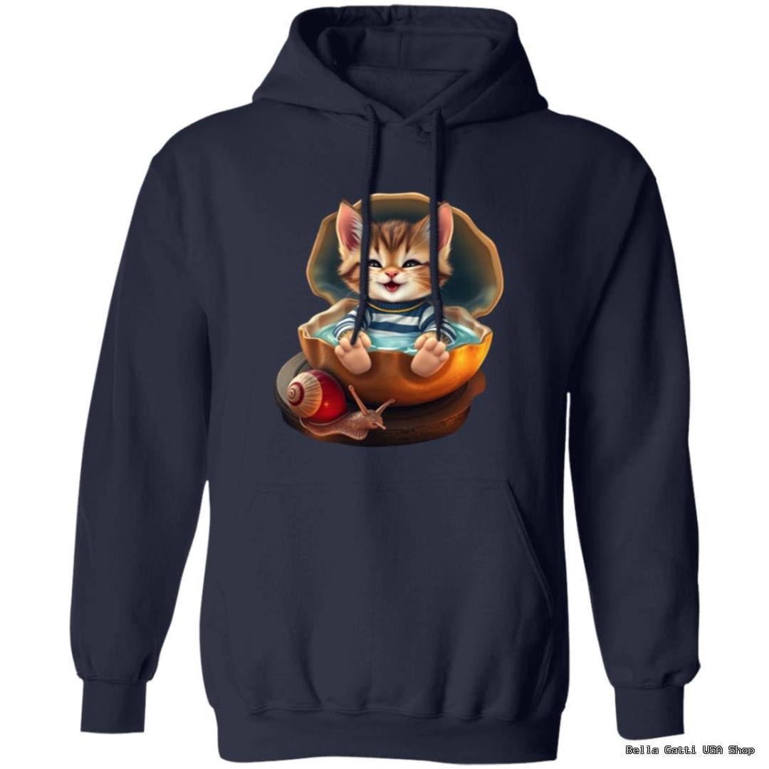 Hoodie with cute kitten and snail design.