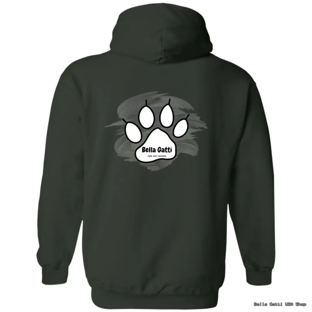 Black hoodie with cat paw design.