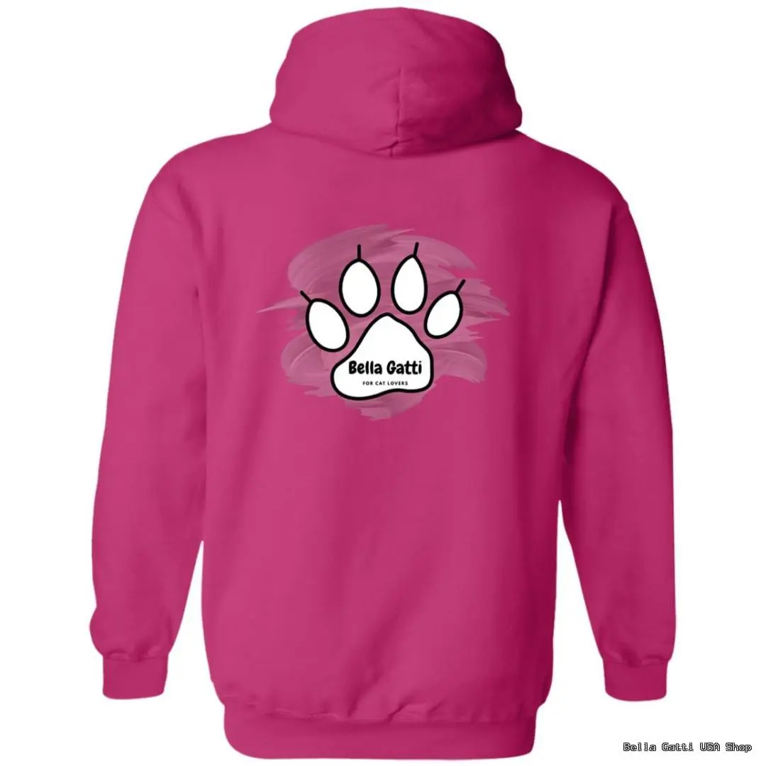 Pink hoodie with cat paw design.
