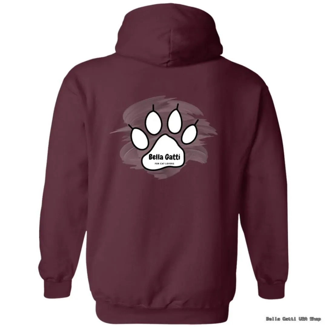 Maroon hoodie with cat paw print design.