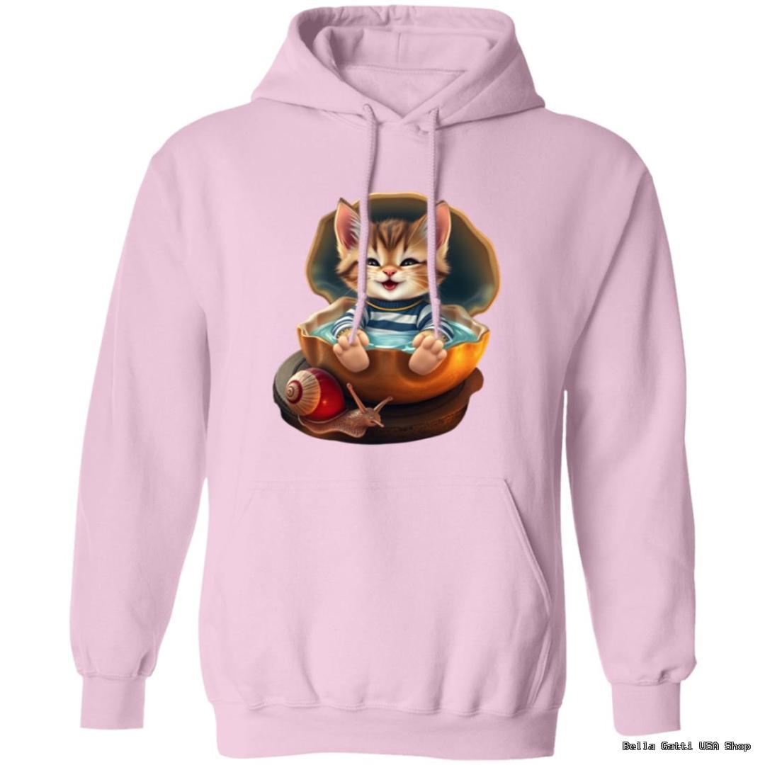 Cute cat illustration on pink hoodie