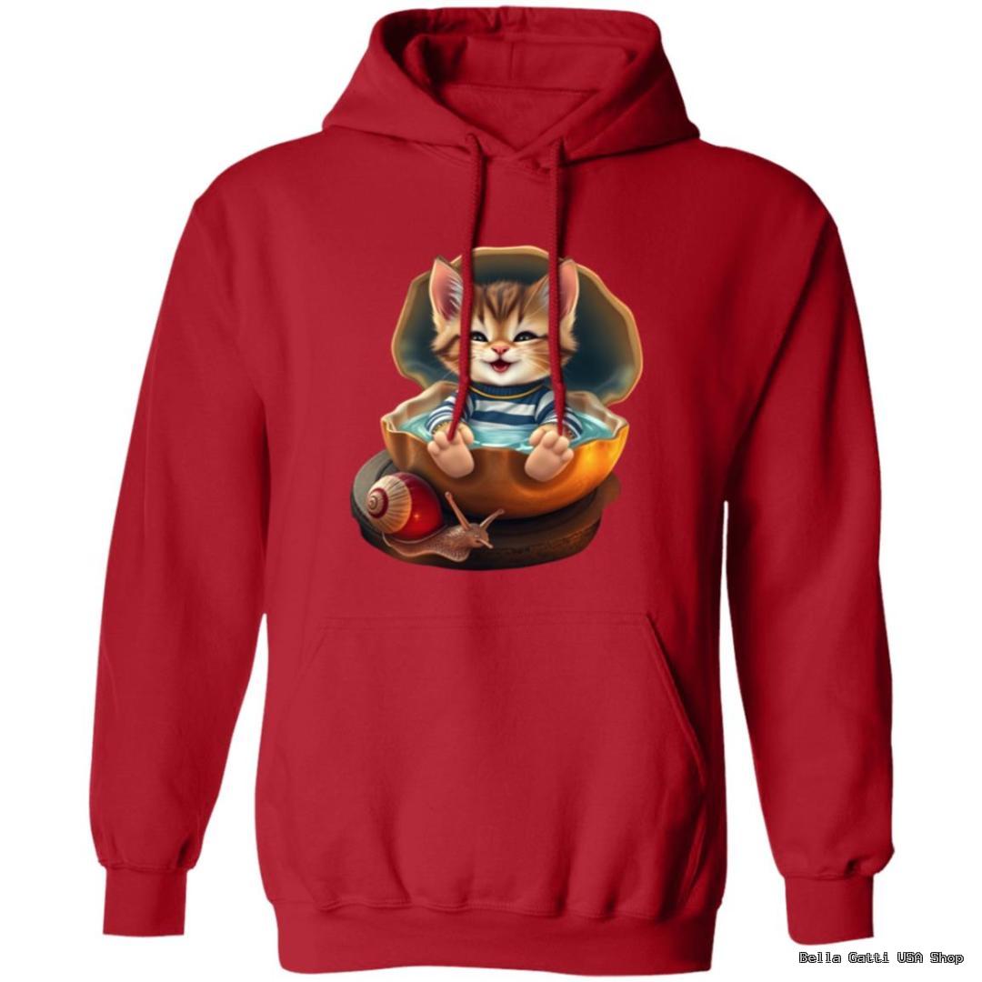Red hoodie with kitten in shell design
