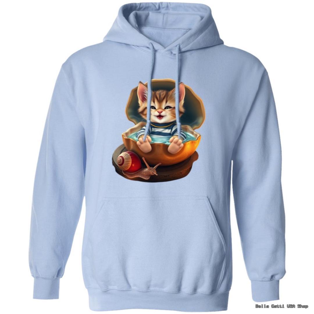 Hoodie with kitten and snail design.