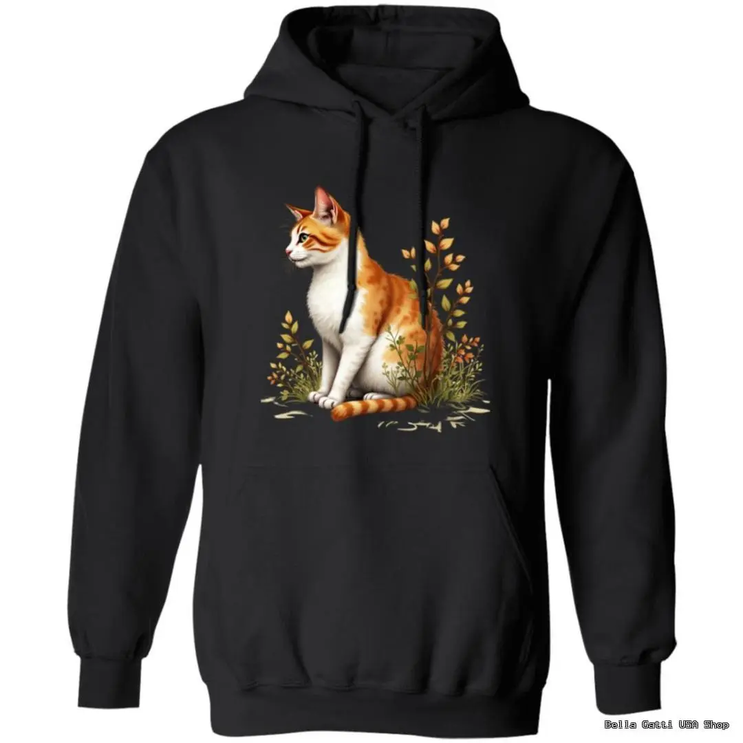 Black hoodie with cat and plant design