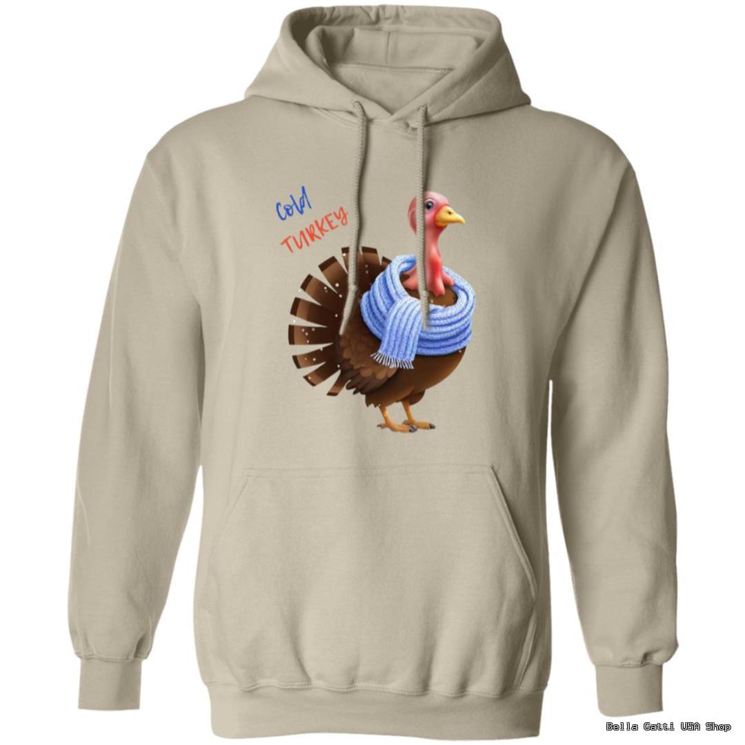 Hoodie with illustrated turkey wearing a scarf.