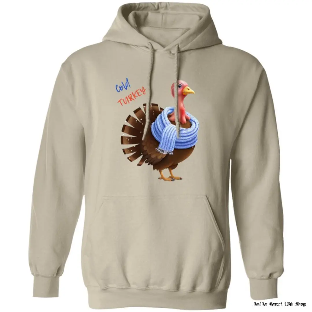 Hoodie with illustrated turkey wearing a scarf.