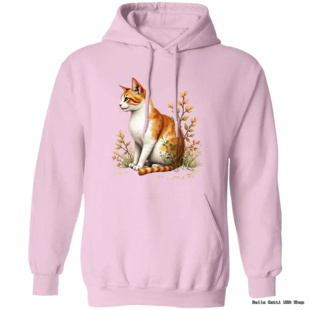 Pink hoodie with a cat and floral design