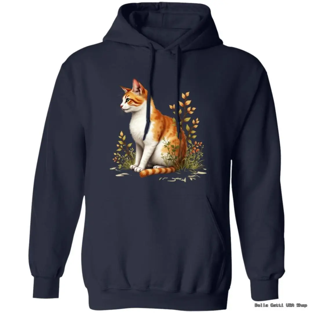 Hoodie with orange cat design and autumn leaves