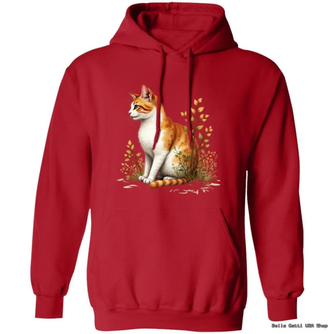 Red hoodie with cat and floral design