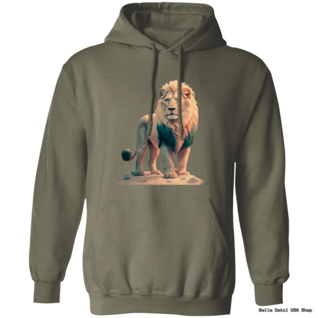 Hoodie with lion illustration printed on front