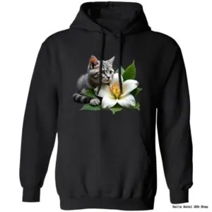 Black hoodie with cat and flower design