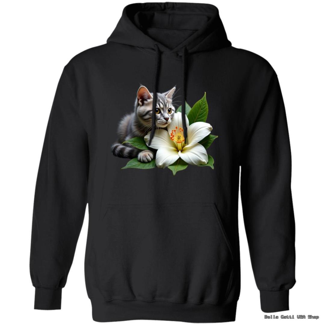 Black hoodie with cat and flower design
