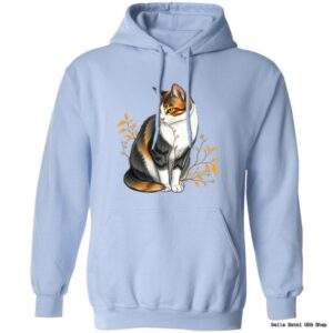 Light blue hoodie with cat illustration