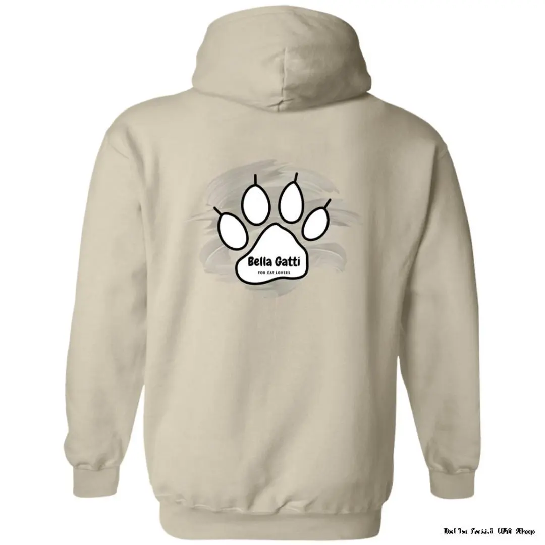Hoodie with cat paw and Bella Gatti logo.