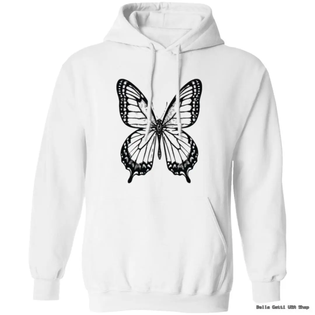 White hoodie with black butterfly design