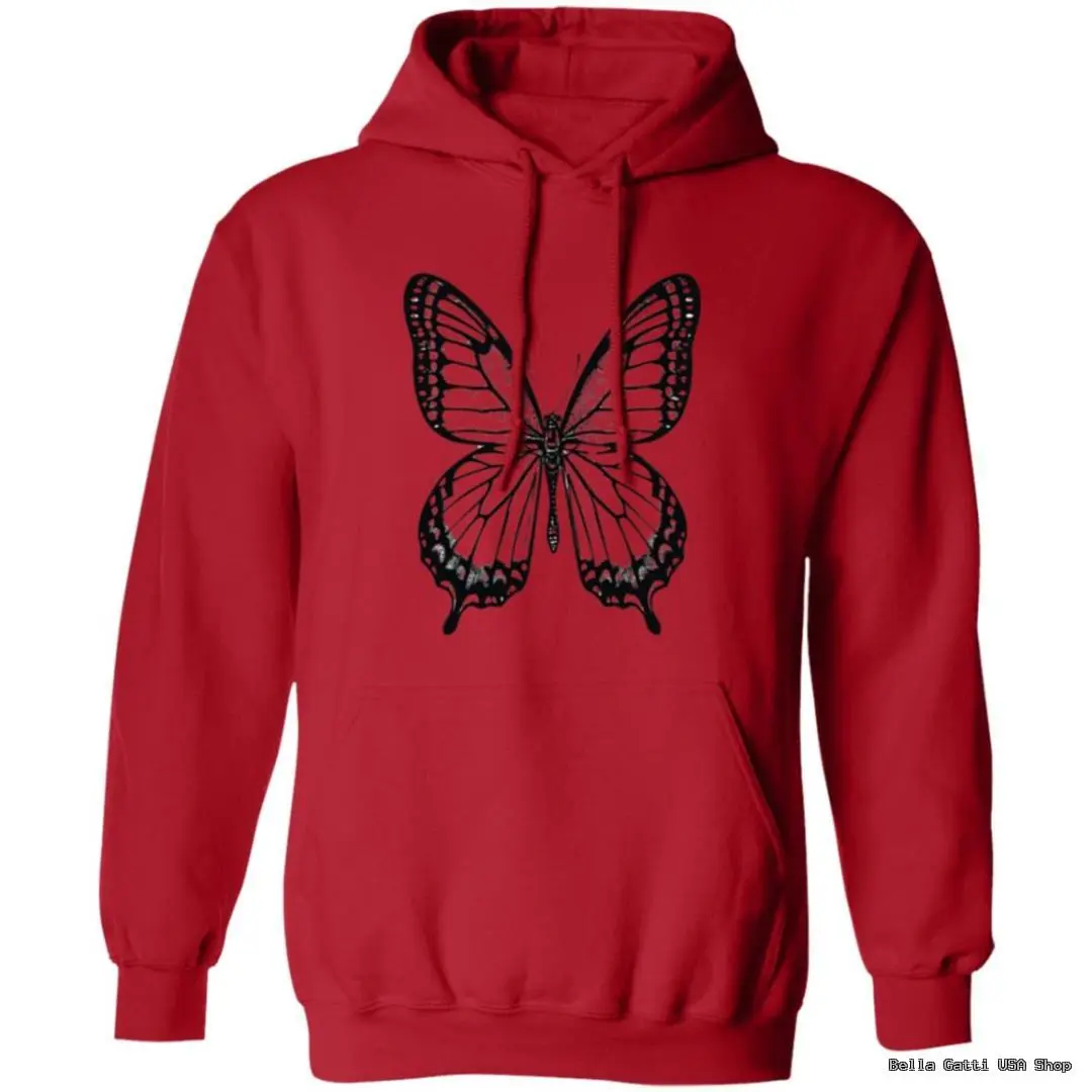 Red hoodie with black butterfly design