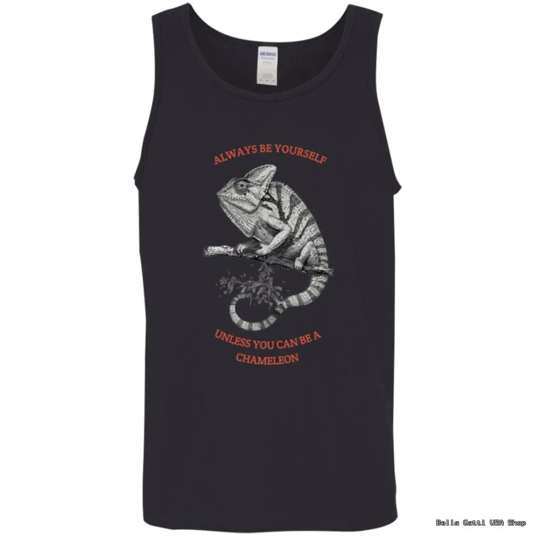 Chameleon tank top with motivational quote.