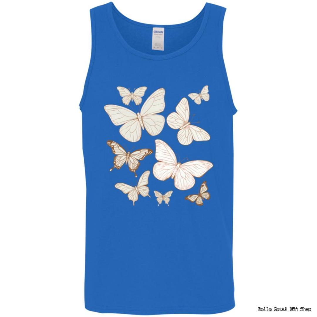 Blue tank top with white butterfly design