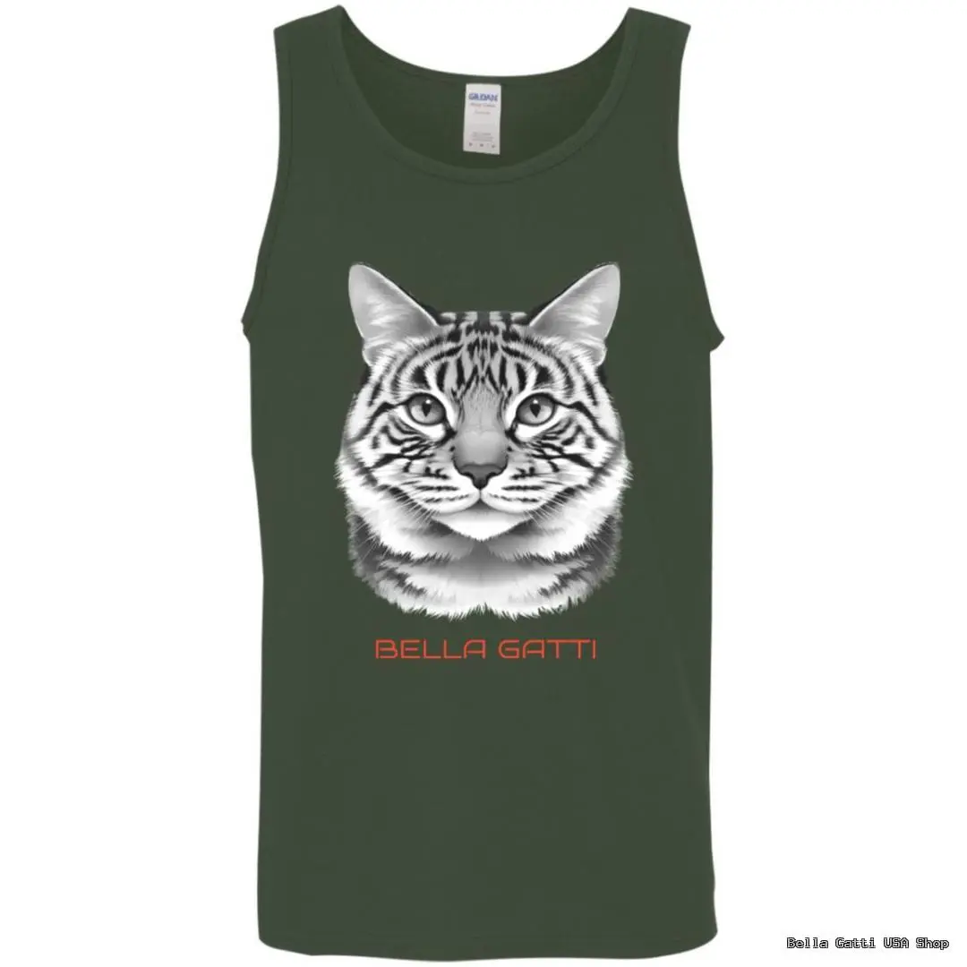 Green tank top with tiger design and 'Bella Gatti'