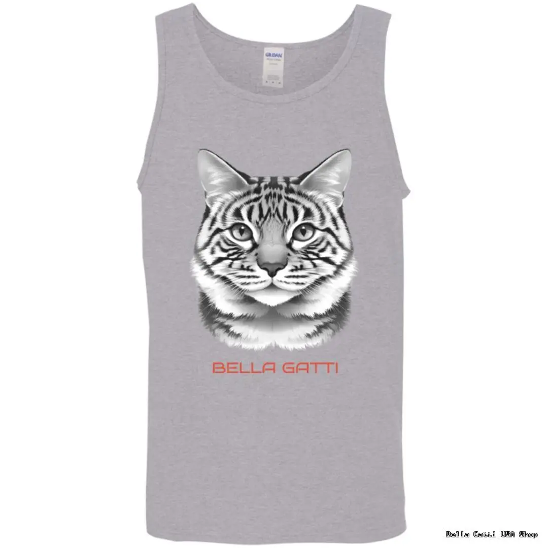 Gray tank top with cat design, 'Bella Gatti' text.