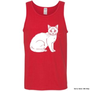 Red tank top with white cat illustration