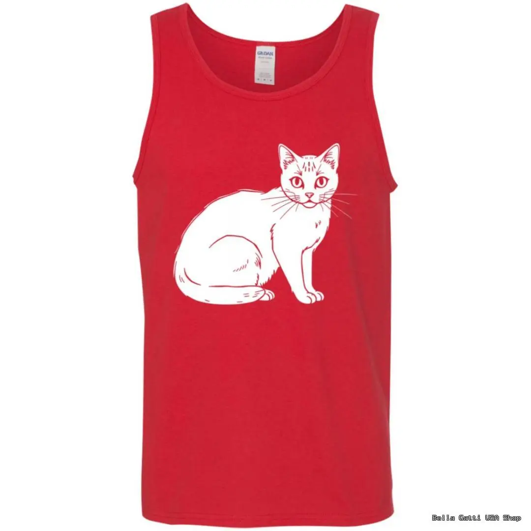 Red tank top with white cat illustration