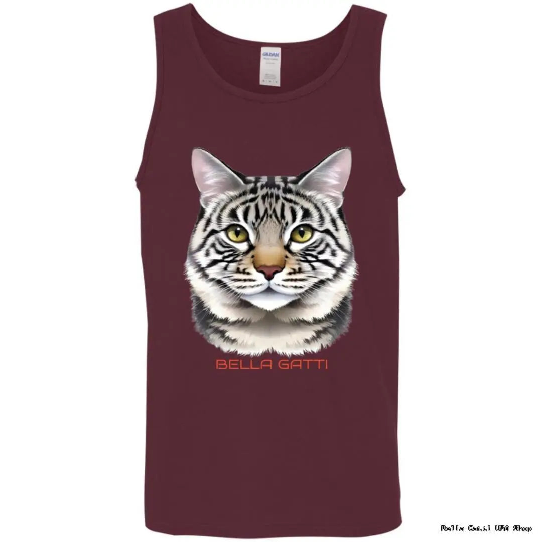Burgundy tank top with cat face design