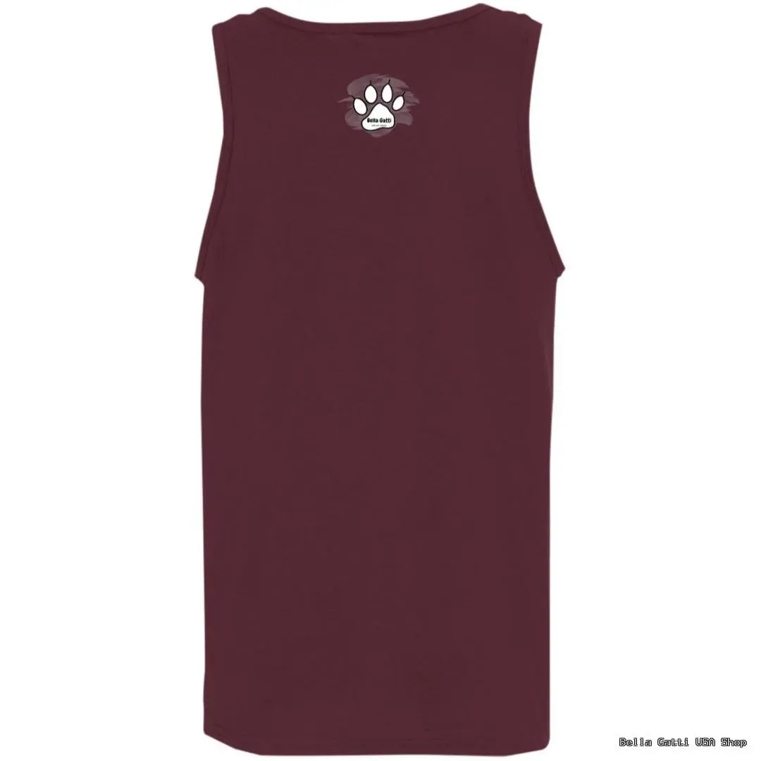 Back view of maroon tank top with logo
