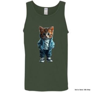 Tank top with cute cat in tracksuit design