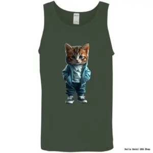 Tank top with cute cat in tracksuit design