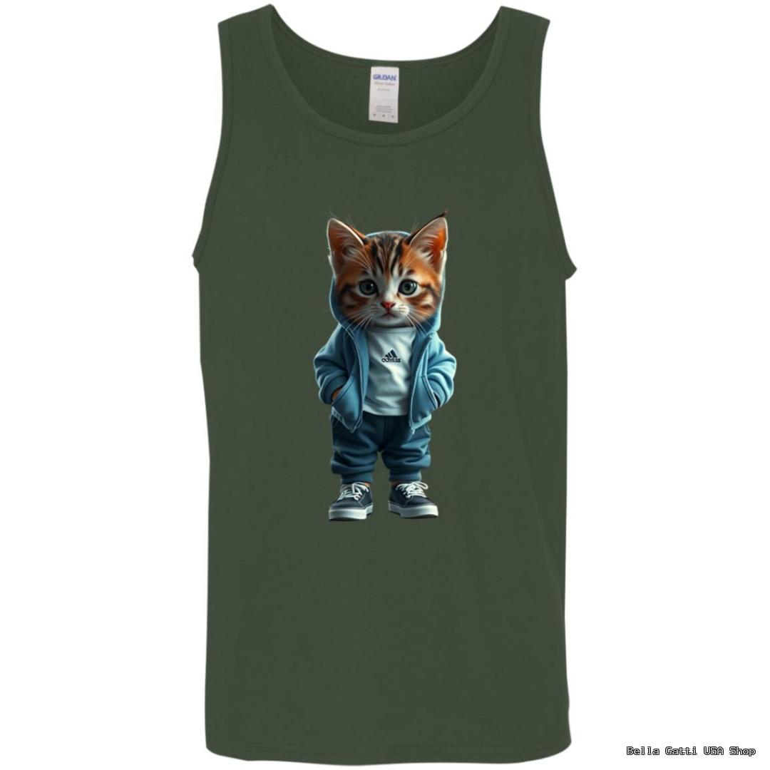 Tank top with cute cat in tracksuit design
