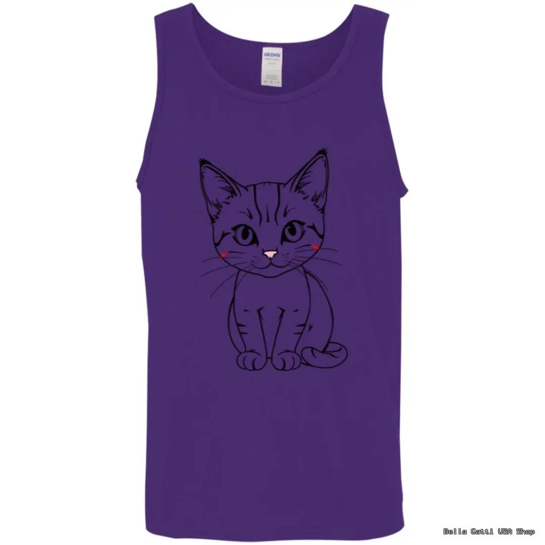 Purple tank top with cute cat illustration.