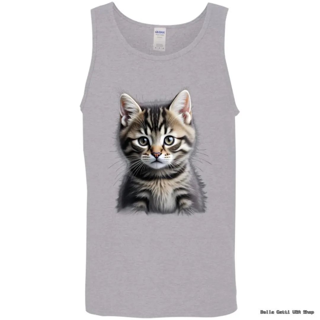 Gray tank top with kitten illustration