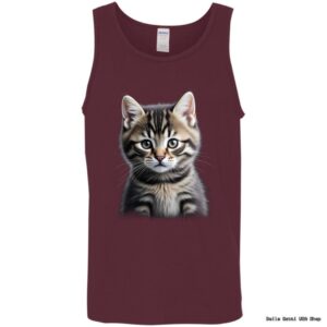 Maroon tank top with cute cat design.