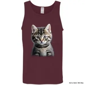 Maroon tank top with cute cat design.