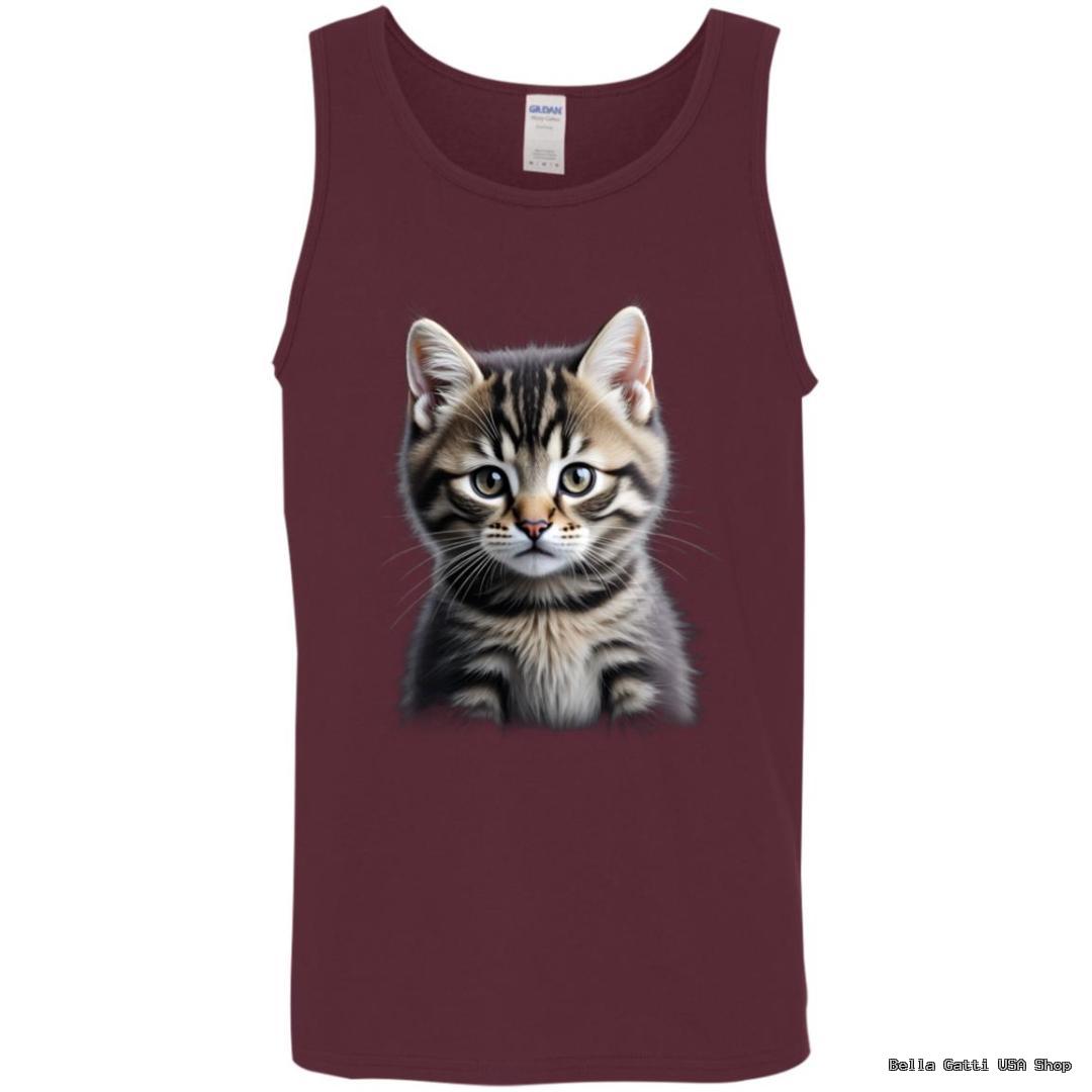 Maroon tank top with cute cat design.
